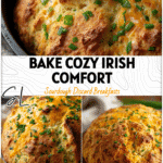 Round loaf of Irish Soda Bread baked in a Dutch oven topped with melted cheddar and fresh chives.